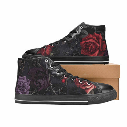 MEN'S Black Gothic Rose High Top Canvas Neon Fantasy Custom Shoes