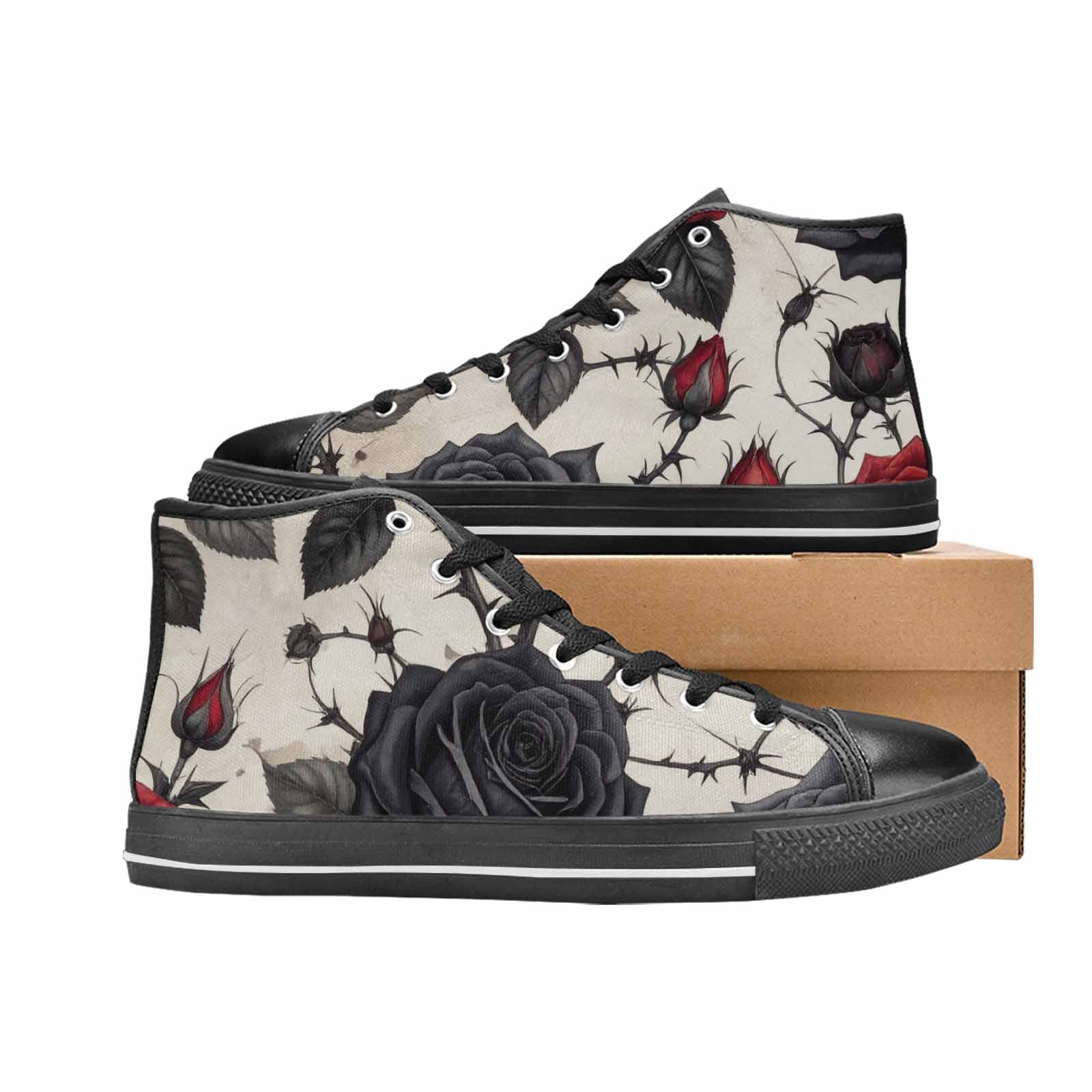 MEN'S Black Gothic Rose High Top Canvas Cottagecore Shoes