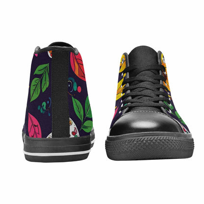 WOMEN'S Sunflowers And Skulls High Top Canvas Vibrant Chaos Custom Sneakers