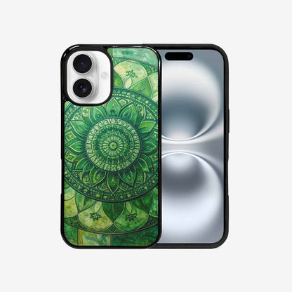 iPhone 16 Case — Green Mandala Bohemian Print Edge To, Unique Phone Case Design