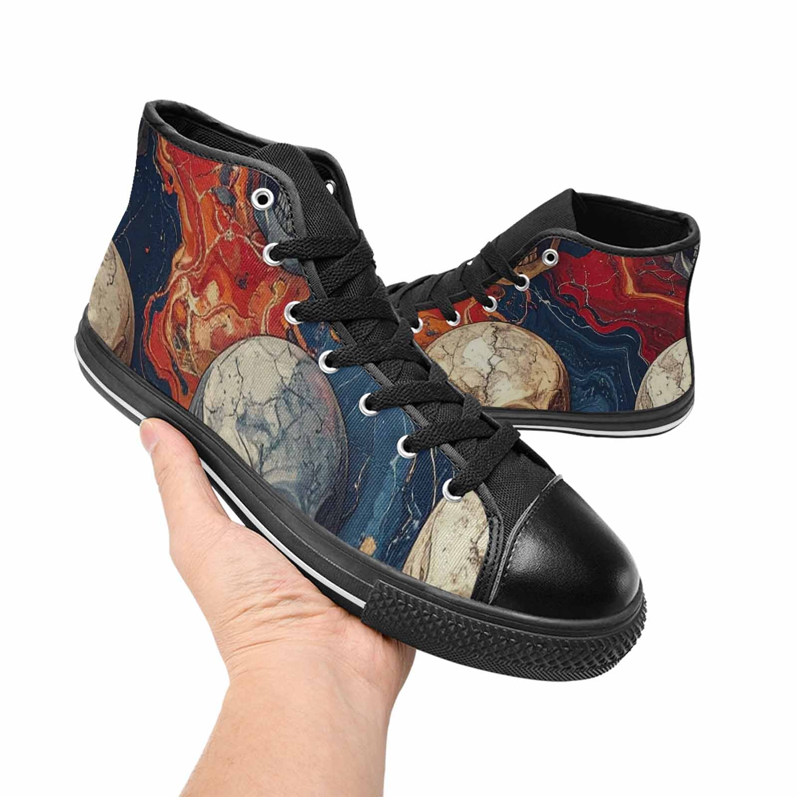 WOMEN'S Marble Skull High Top Canvas Wallpaper Art Shoes