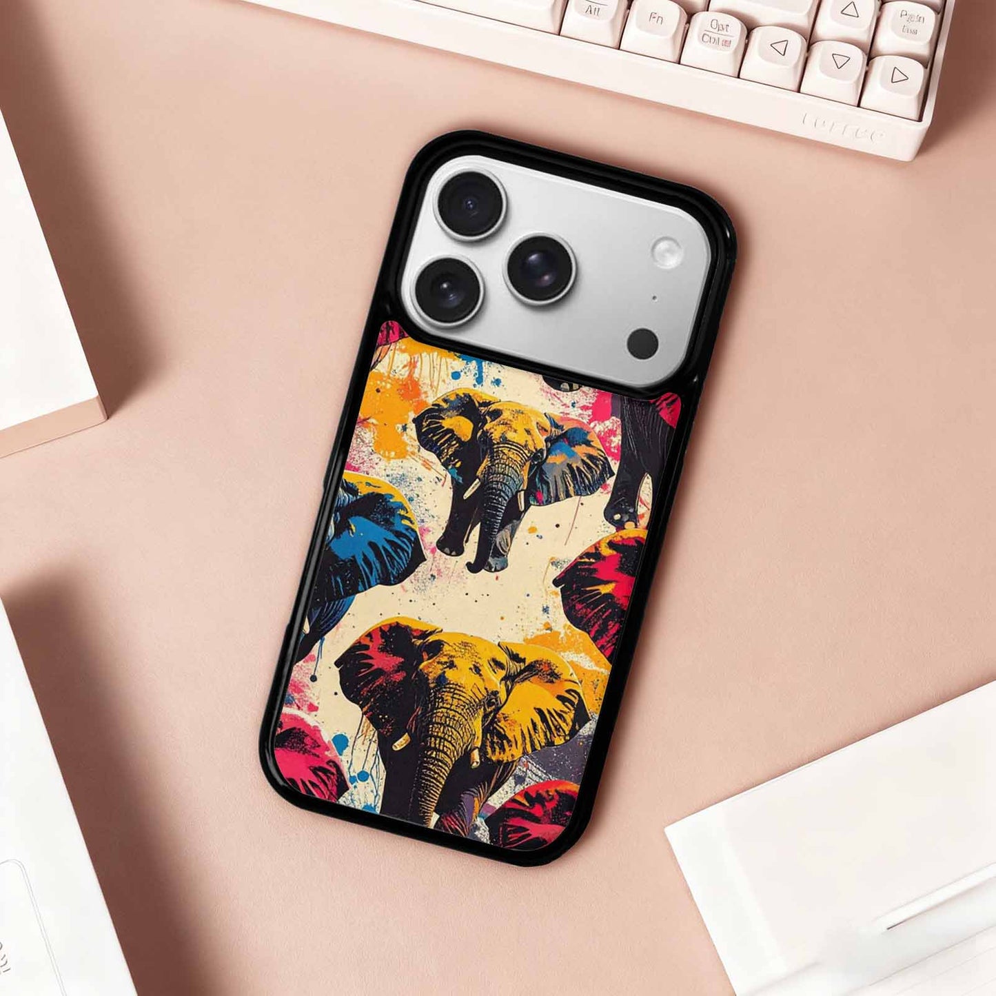 iPhone 17 Pro Case — Bold Splatter Elephant Silhouette Original Art, Unique Phone Case Design