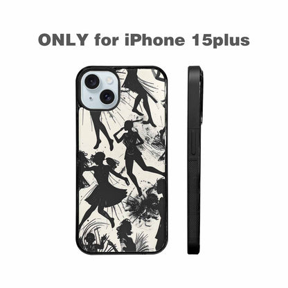 iPhone 15 Plus Case — Bold Dancing Figure Line Art Pattern, Custom Designed Case Cover
