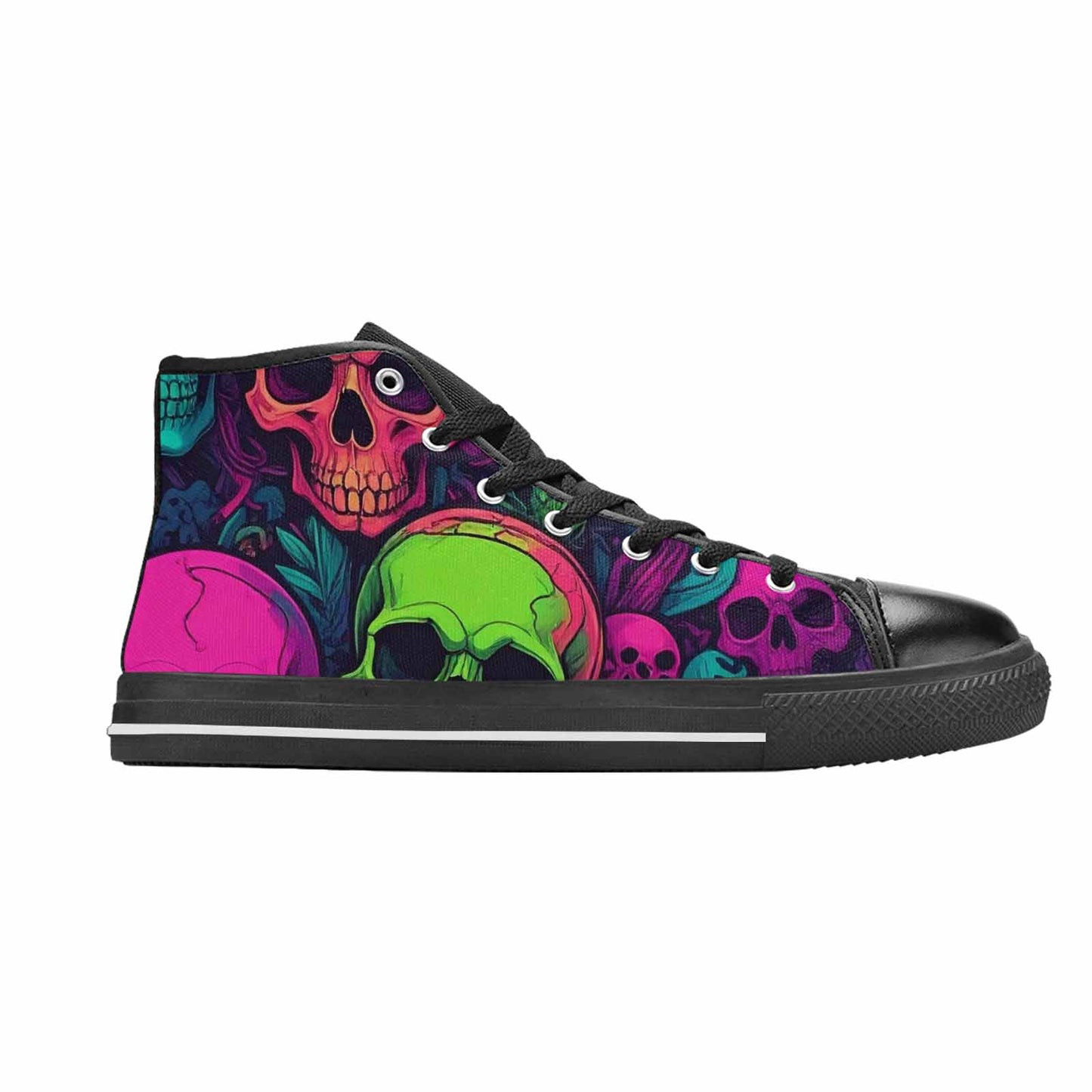 WOMEN'S Skulls - Neon High Top Canvas Cottagecore Custom Sneakers