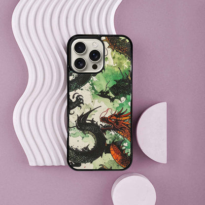 iPhone 16 Pro Max Case — Dragon Scale Black Green Ink Dragons, Custom Printed Phone Case