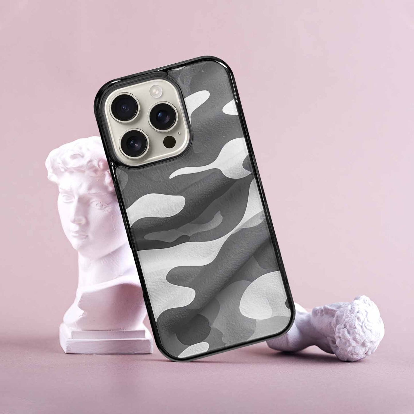 iPhone 16 Pro Case — Grey Camo Print, Custom Made Phone Cover
