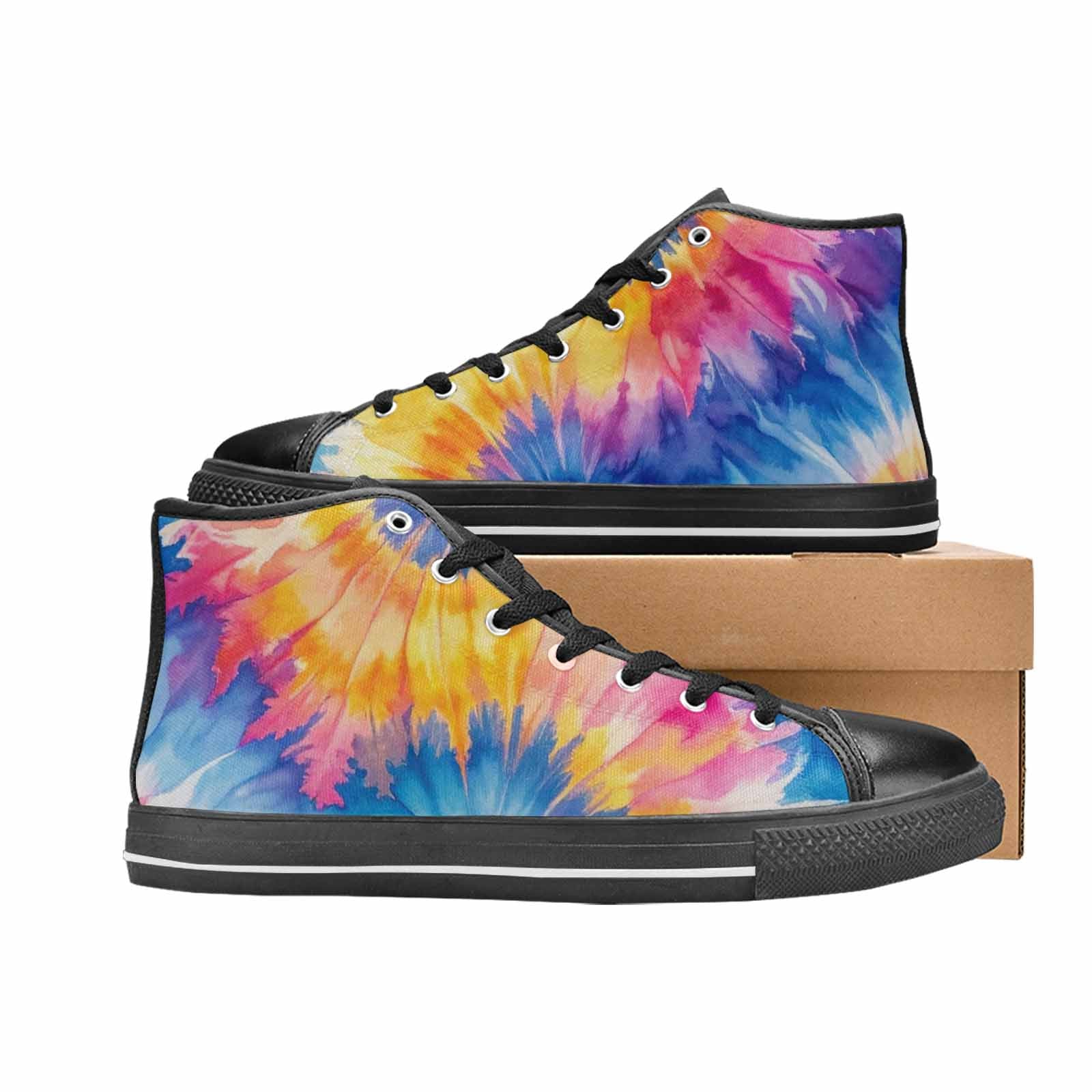 MEN'S Tie Dye Swirl High Top Canvas Vibrant Chaos Custom Sneakers