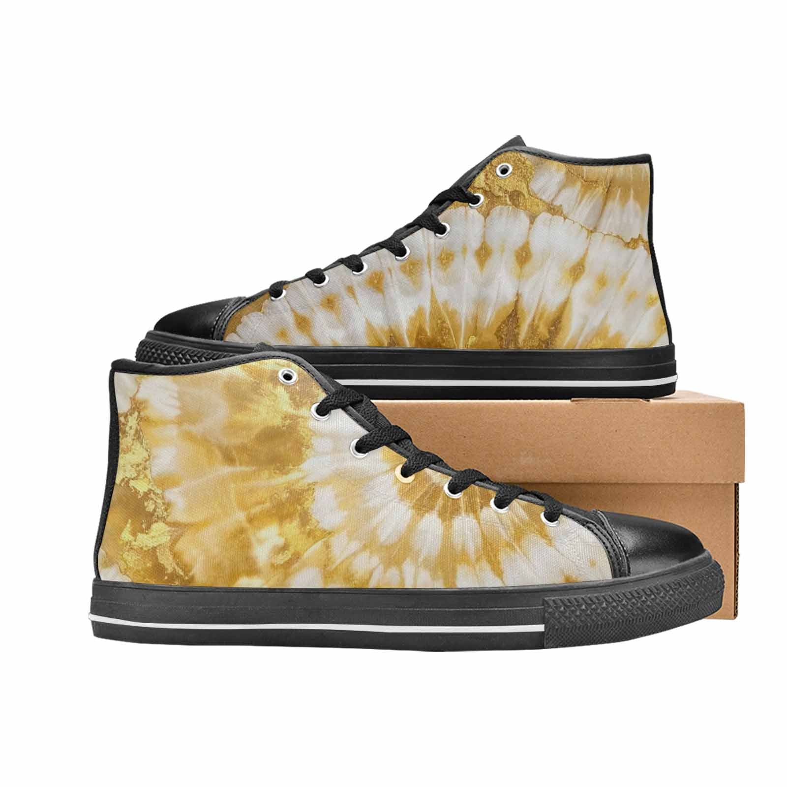 WOMEN'S Tie Dye Metallic Gold White High Top Canvas Dark Academia Custom Shoes