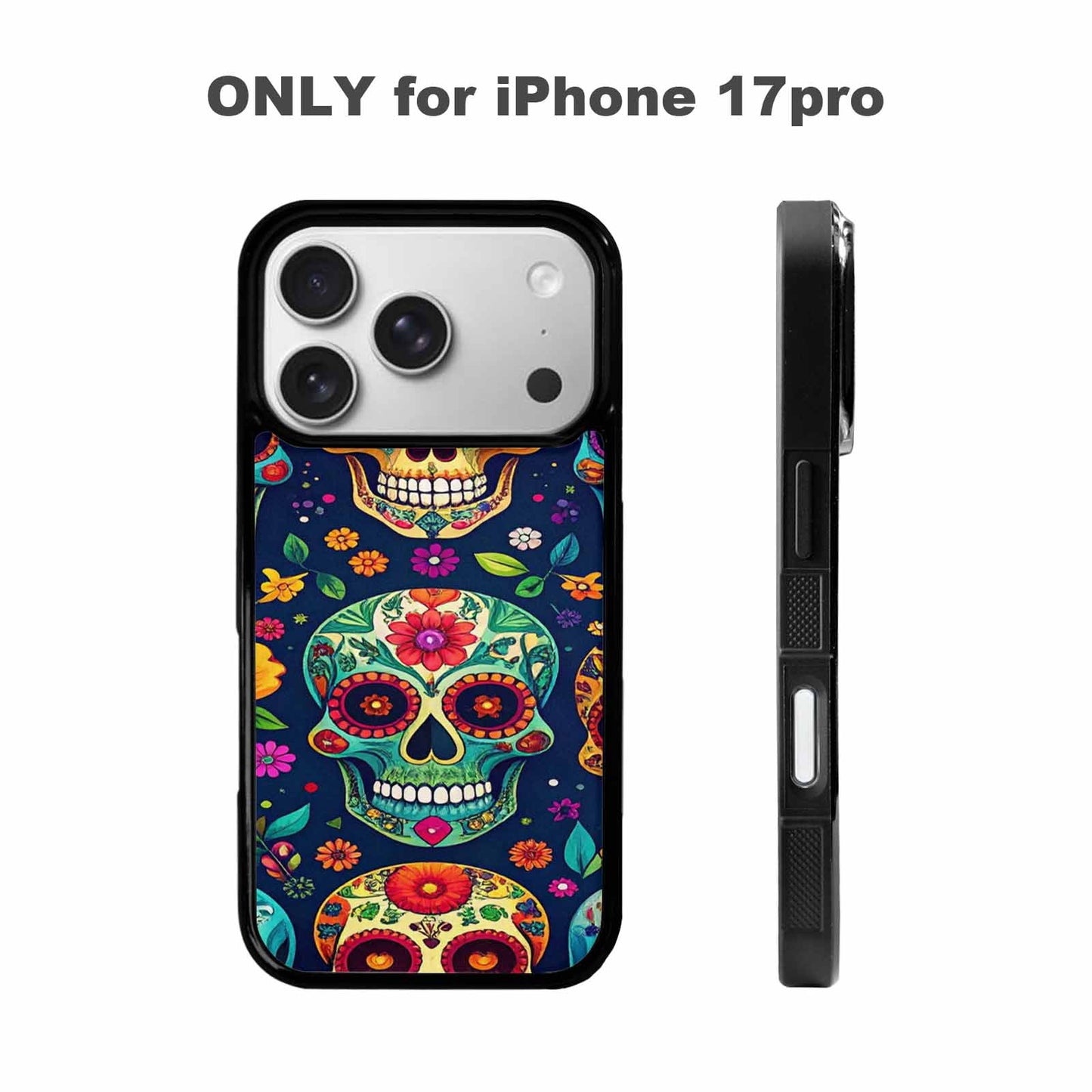 iPhone 17 Pro Case — Rainbow Sugar Skull Weave, Unique Phone Case Design