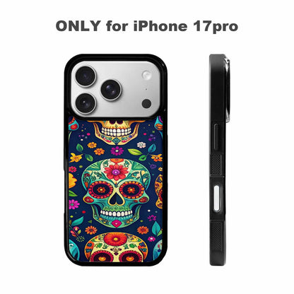iPhone 17 Pro Case — Rainbow Sugar Skull Weave, Unique Phone Case Design