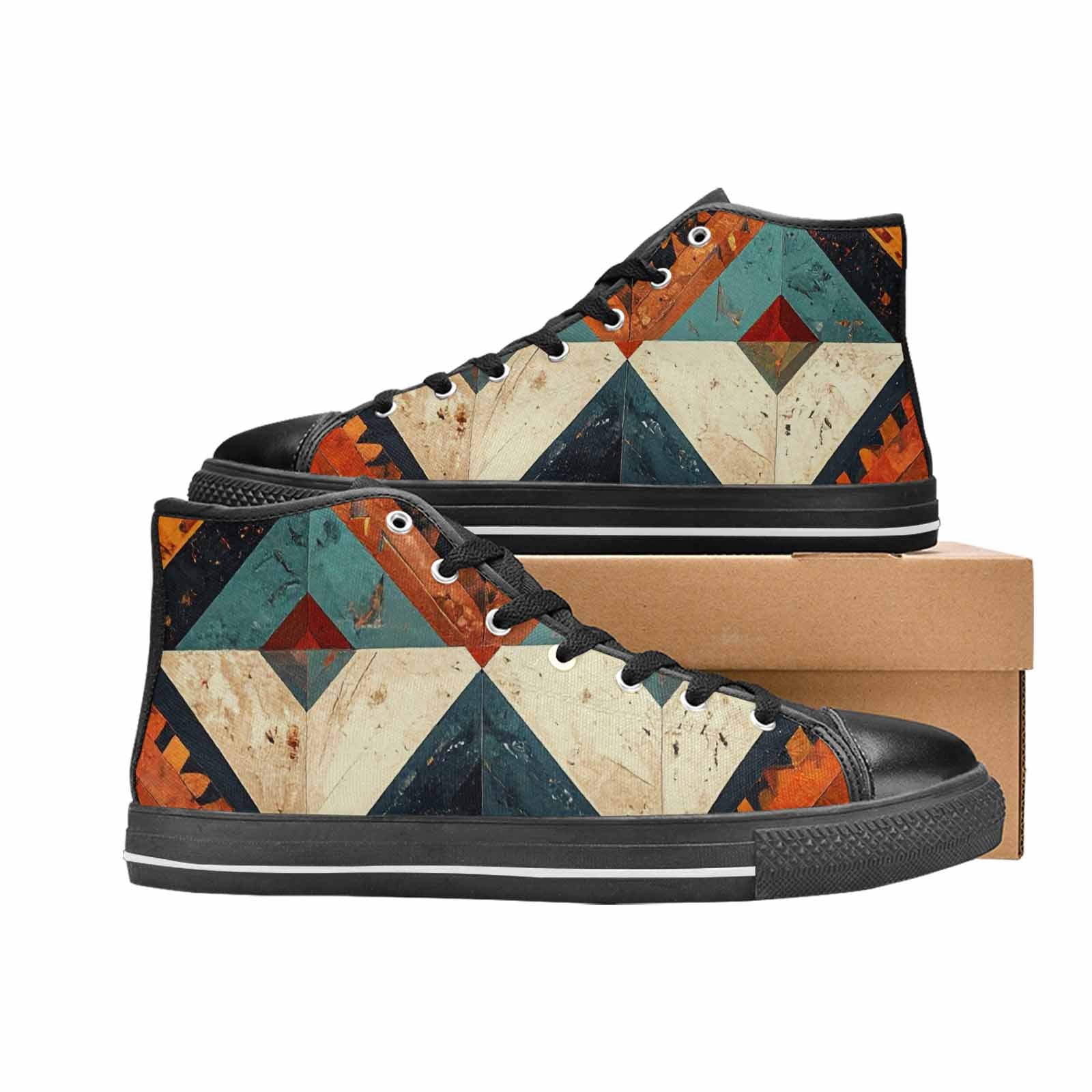 WOMEN'S Southwestern Geometric Diamond High Top Canvas Surreal Custom Sneakers