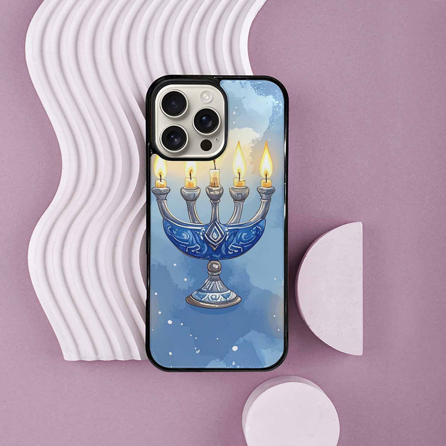 iPhone 16 Pro Max Case — Hanukkah Menorah Pattern Seamless Repeat Jewish, Custom Phone Case
