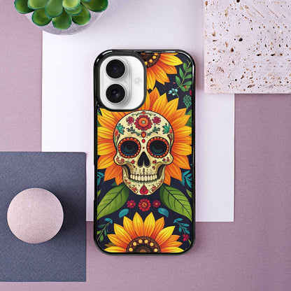 iPhone 16 Case — Sunflowers And Skulls, Customized Protective Case