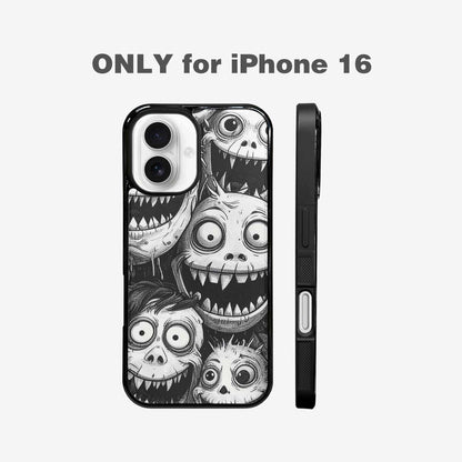 iPhone 16 Case — Black And White Monster Face Collage, Custom Phone Case