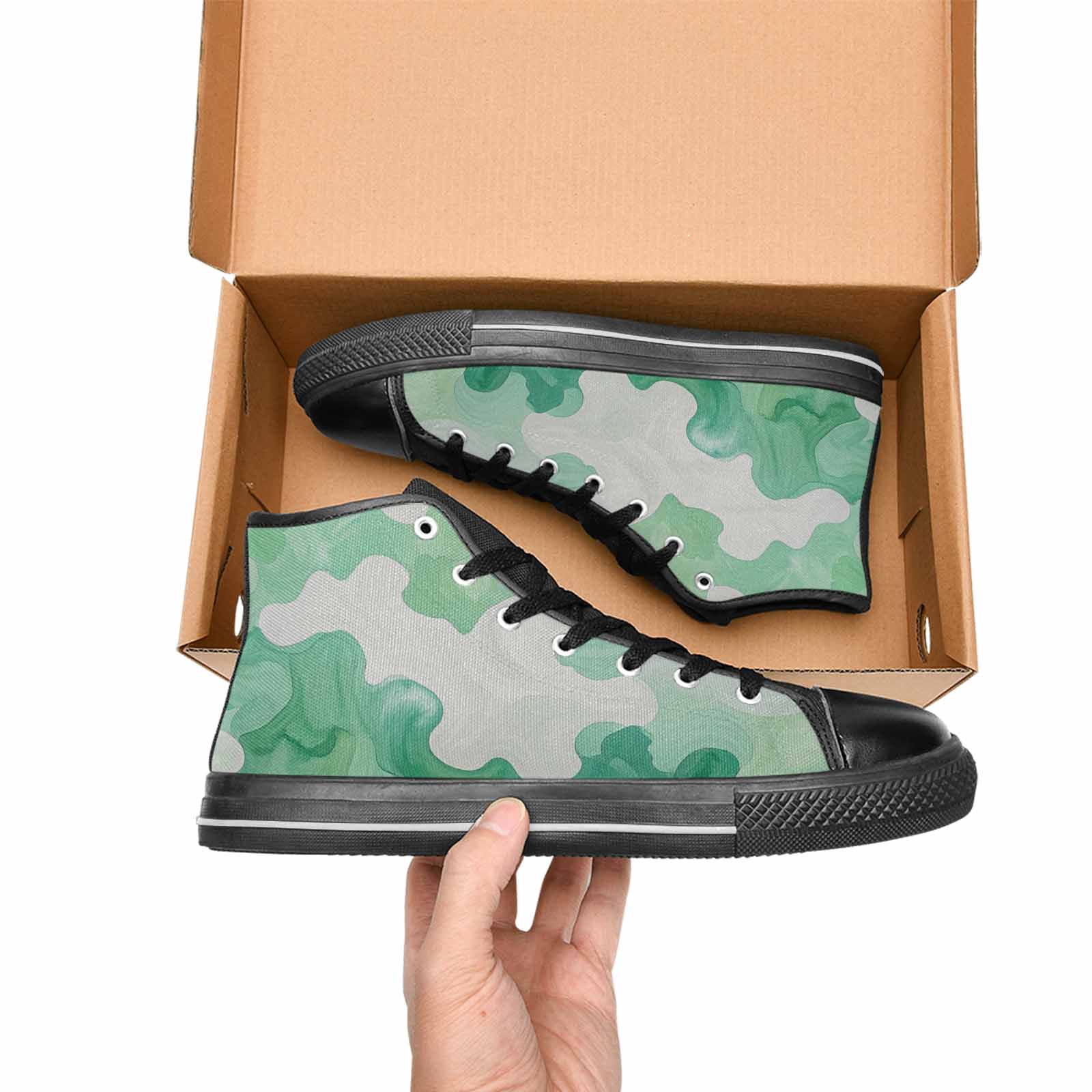 MEN'S Camo Mint Green White High Top Canvas Vibrant Chaos Custom Shoes