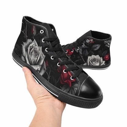 MEN'S Black Gothic Rose High Top Canvas Aesthetic Custom Shoes