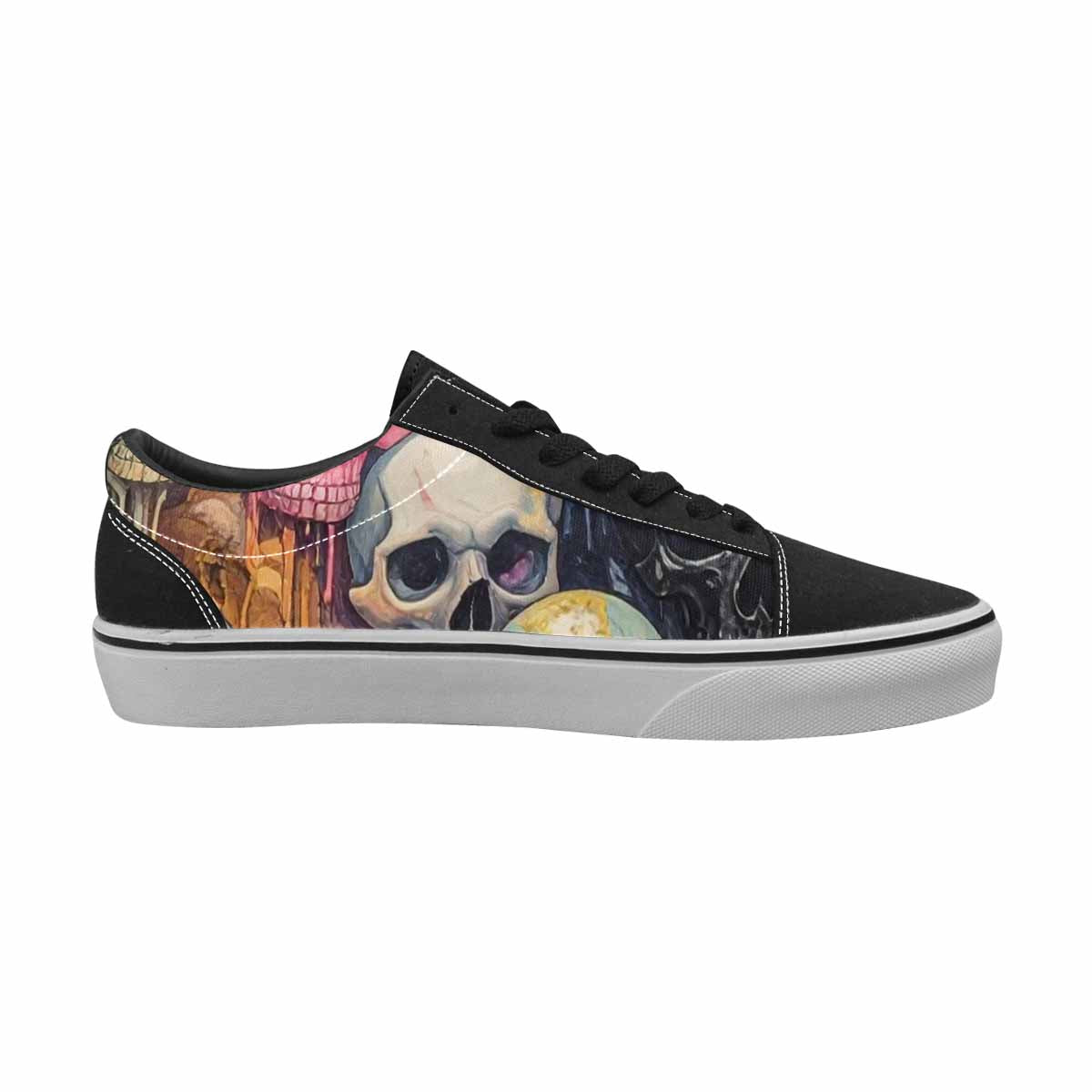 WOMEN'S Skulls  Marble Skulls Lace-Up Canvas Vibrant Chaos Sneakers