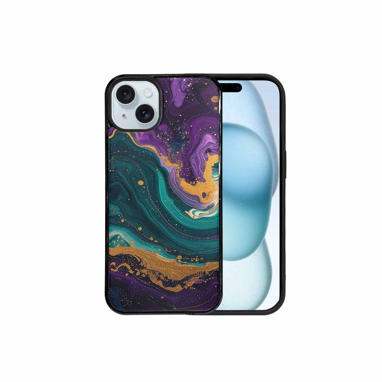iPhone 15 Plus Case — Marbled Swirl Texture Blended With Galaxy, Original Design Phone Case