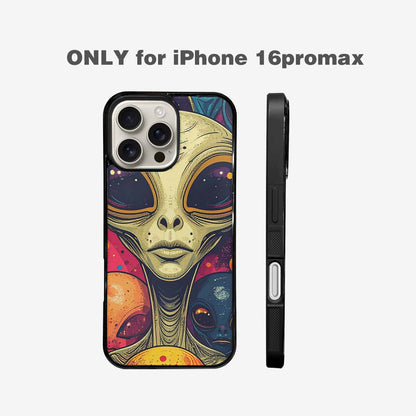 iPhone 16 Pro Max Case — Alien Ufo Cartoon Art Pattern Groovy, Custom Made Phone Cover