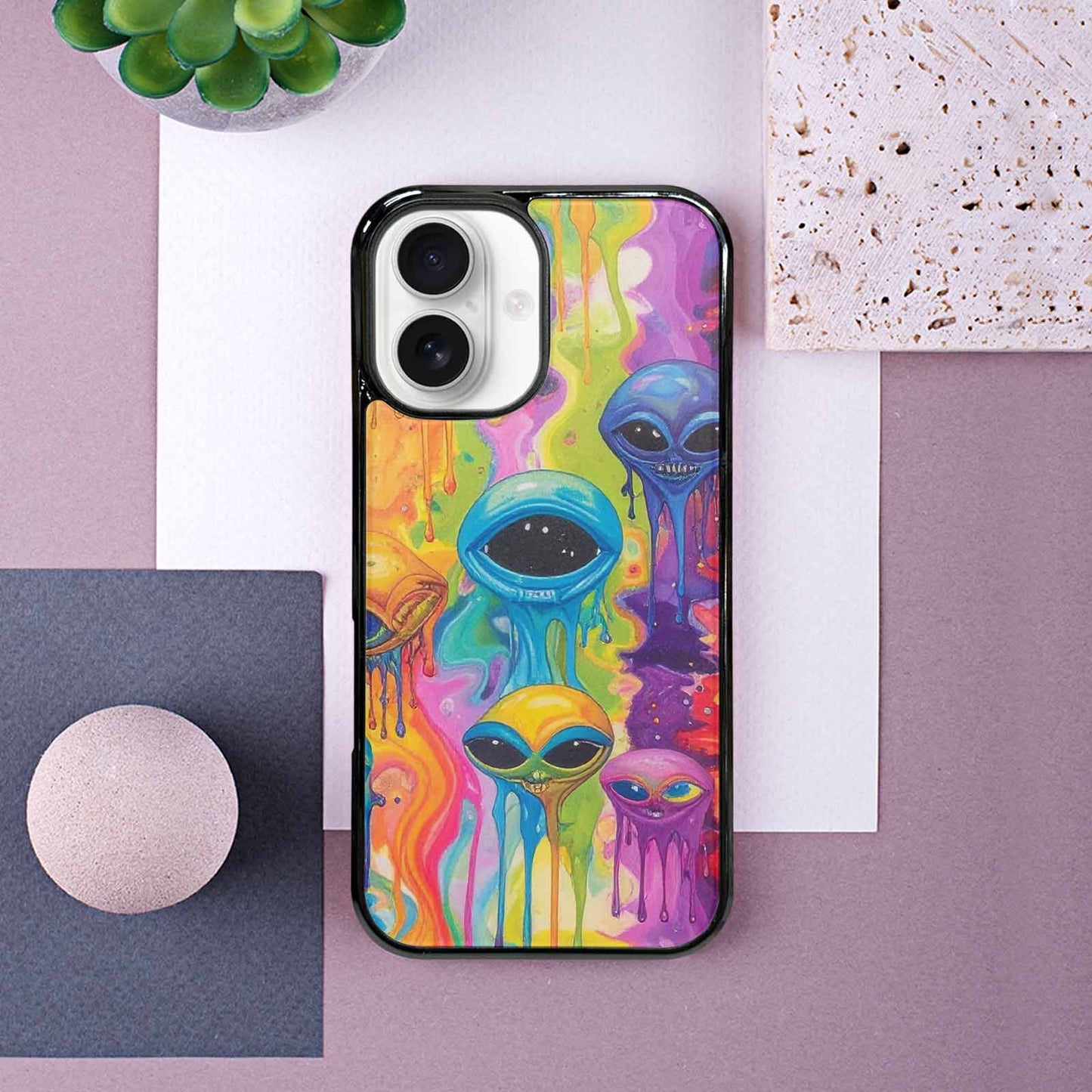 iPhone 16 Case — Aliens Tie Dyemelting Aliens P Bod, Custom Art Phone Cover