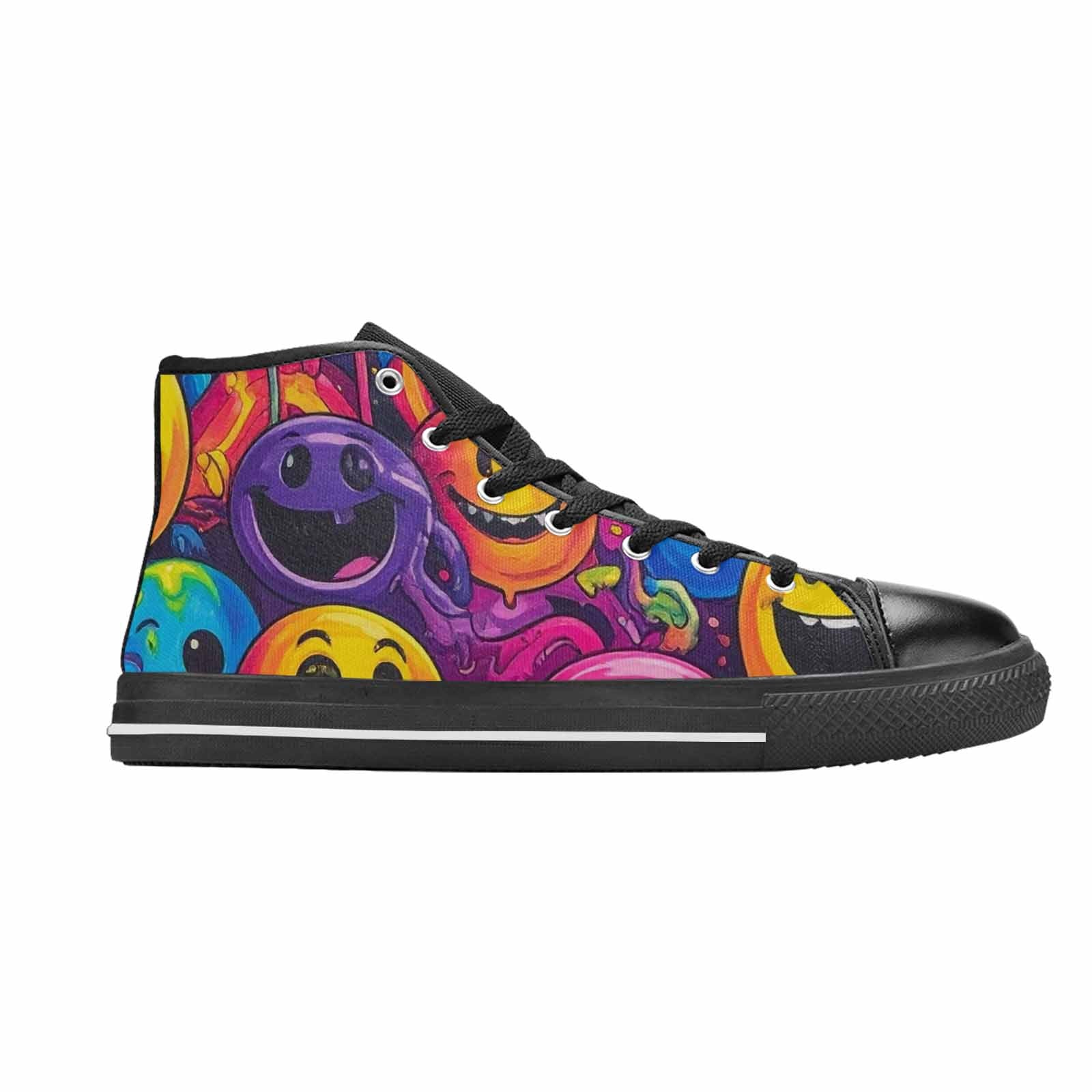 MEN'S Yellow Smiley Face High Top Canvas Wallpaper Art Sneakers