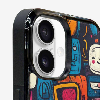 iPhone 16 Plus Case — Hand Drawn Icon Doodle Pattern Hundreds, Custom Print Case Cover