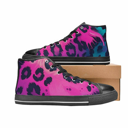 WOMEN'S Leopard Melting Neon High Top Canvas Cottagecore Sneakers
