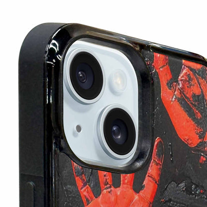 iPhone 15 Plus Case — Splatter Paint Art Hand Prints Black, Custom Phone Case