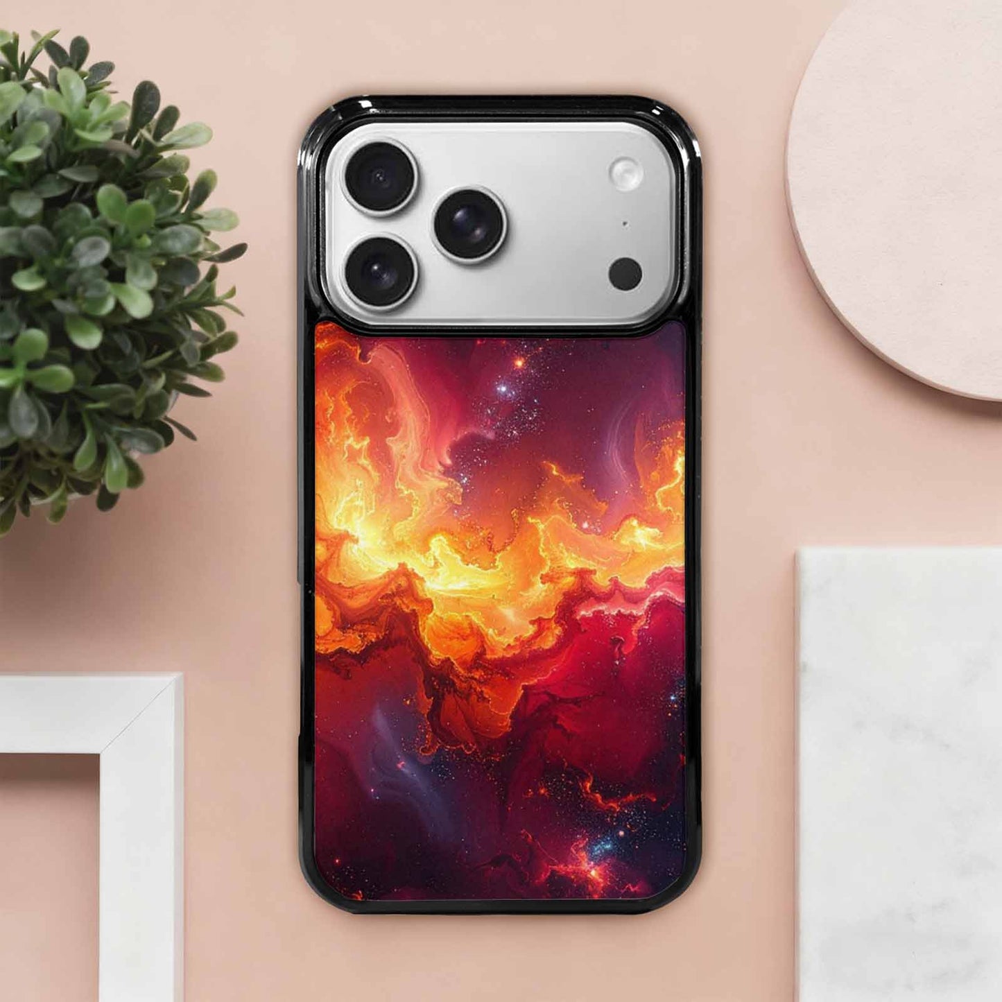 iPhone 17 Pro Max Case — Galaxy Art Red Orange Galaxy Space, Custom Designed Case Cover
