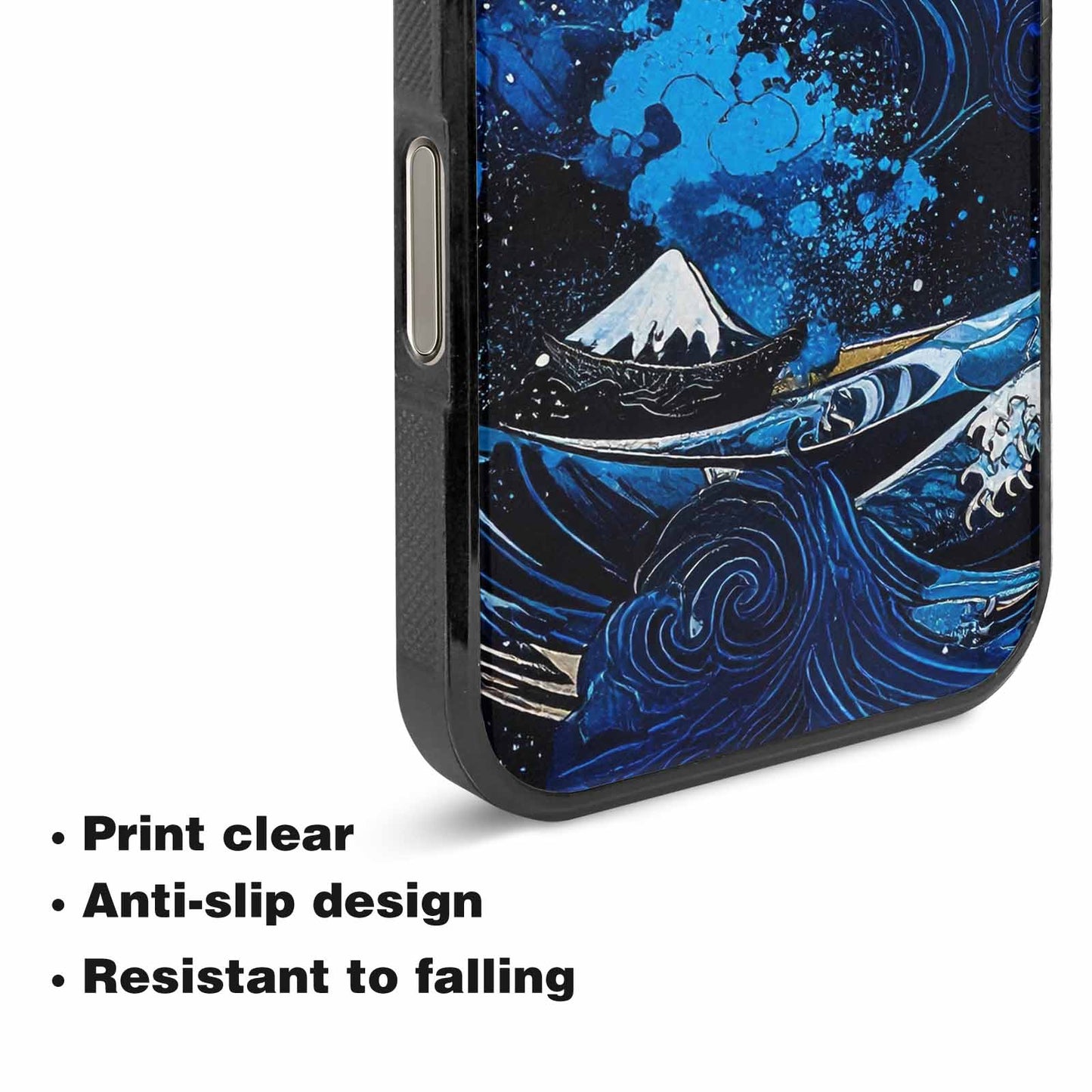 iPhone 16 Pro Case — Nautical Wave Black Blue Ink Wave, Custom Print Case Cover