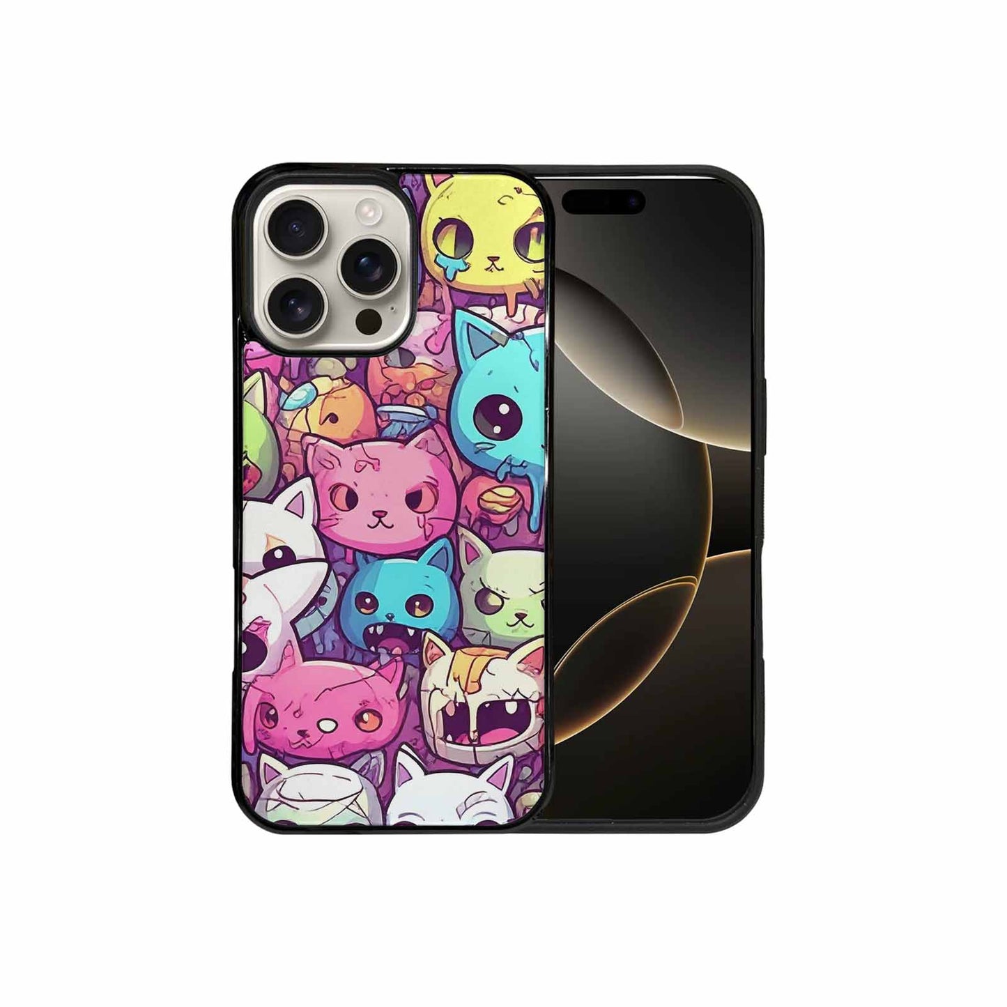 iPhone 16 Pro Max Case — Pastel Gore Cat Character Pattern Hundreds, Personalized Phone Case