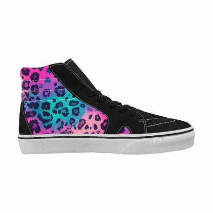 WOMEN'S Leopard Neon Pink Teal Airbrush High Top Canvas Vibrant Chaos Shoes
