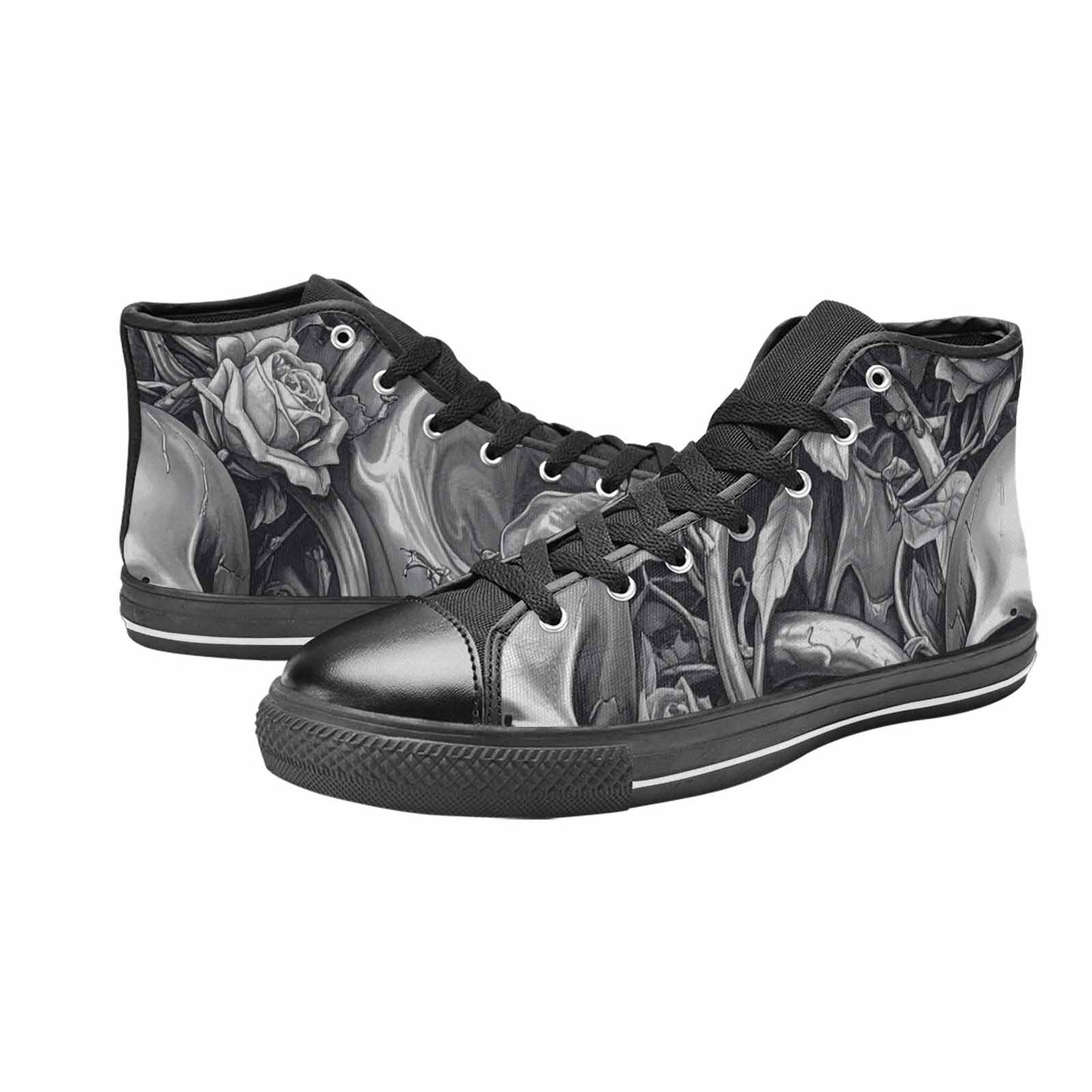 WOMEN'S Skulls Roses Chrome Airbrush High Top Canvas Cottagecore Sneakers