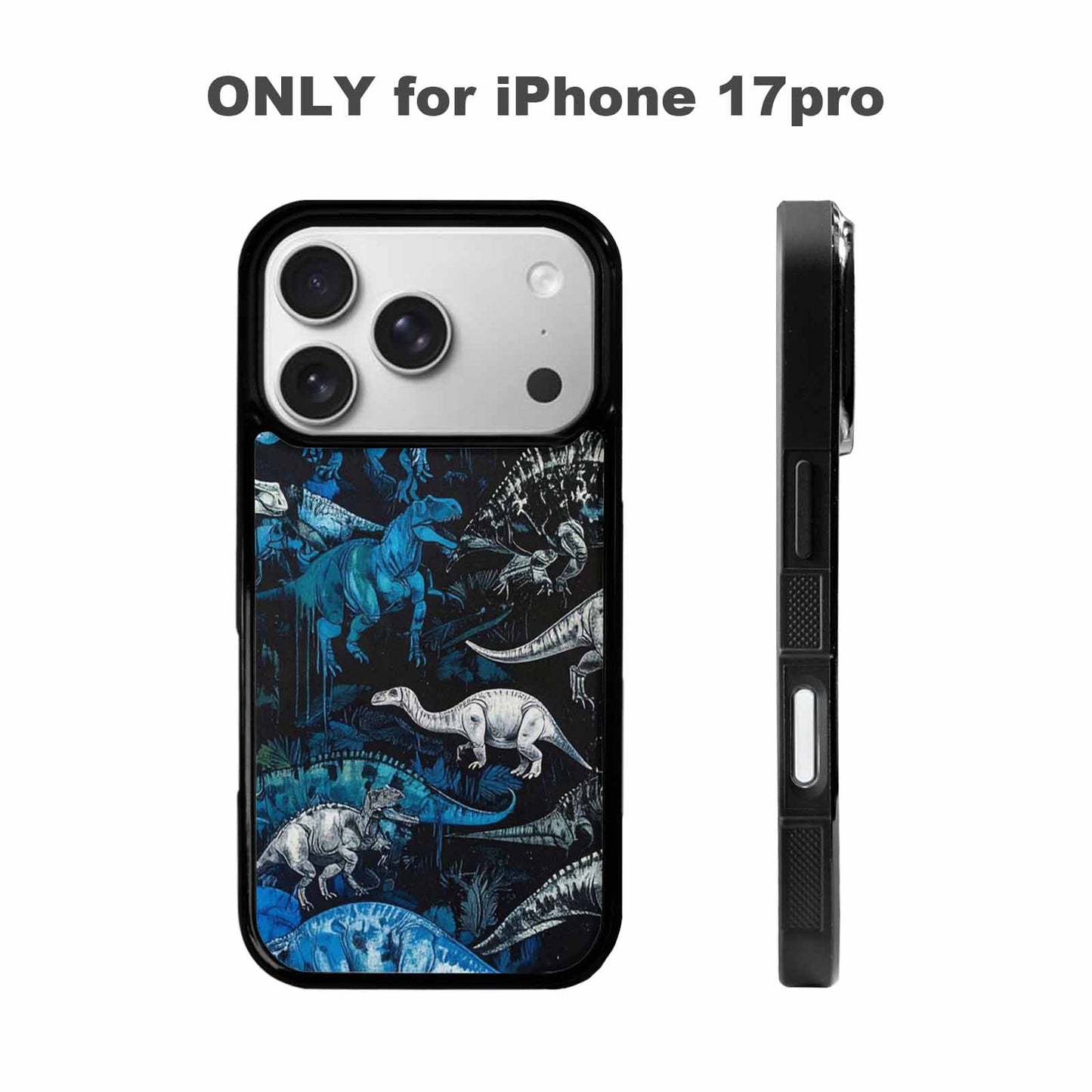iPhone 17 Pro Case — Black Blue Ink Dinosaur Burst Original, Custom Made Phone Cover
