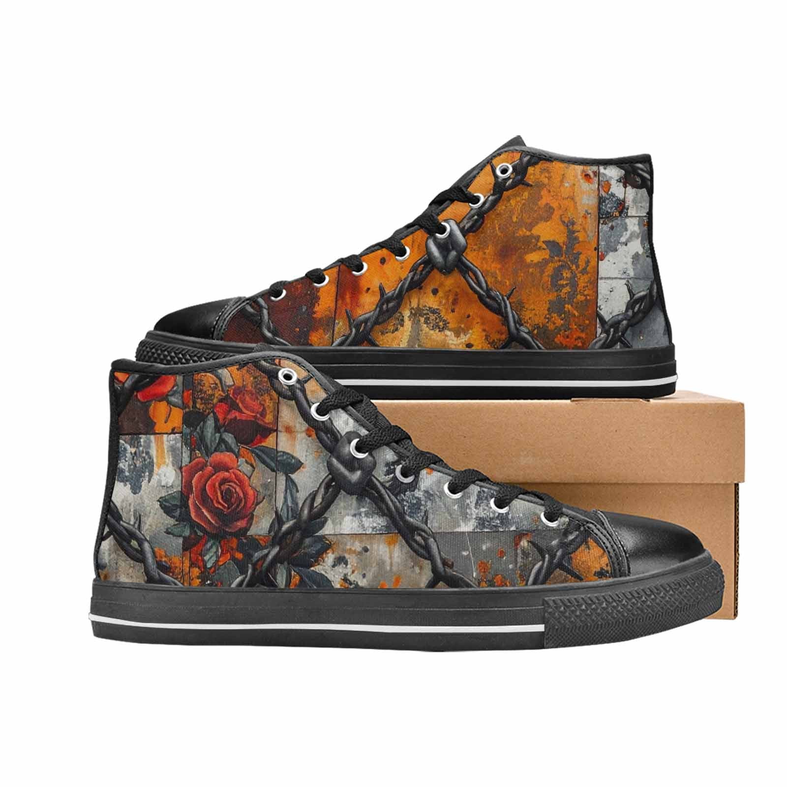 WOMEN'S Barbed Wire Chain High Top Canvas Surreal Custom Shoes