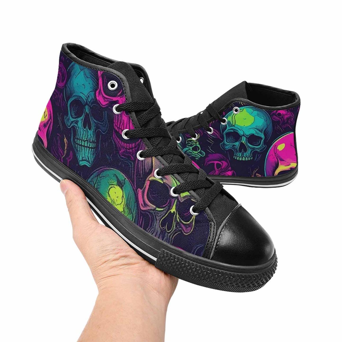 MEN'S Skulls - Neon High Top Canvas Wallpaper Art Sneakers