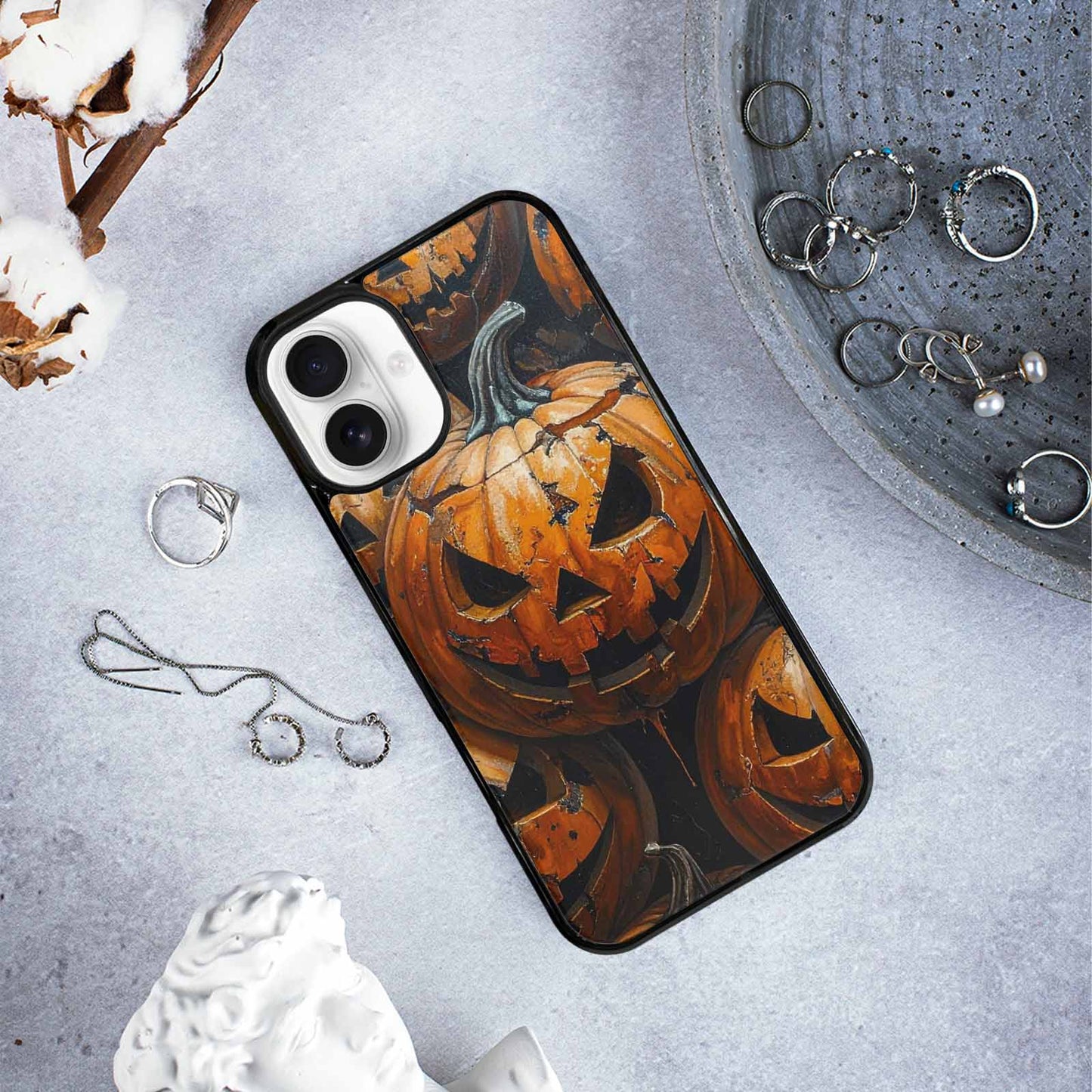 iPhone 16 Plus Case — Halloween Cracked Jackolantern, Custom Designed Case Cover