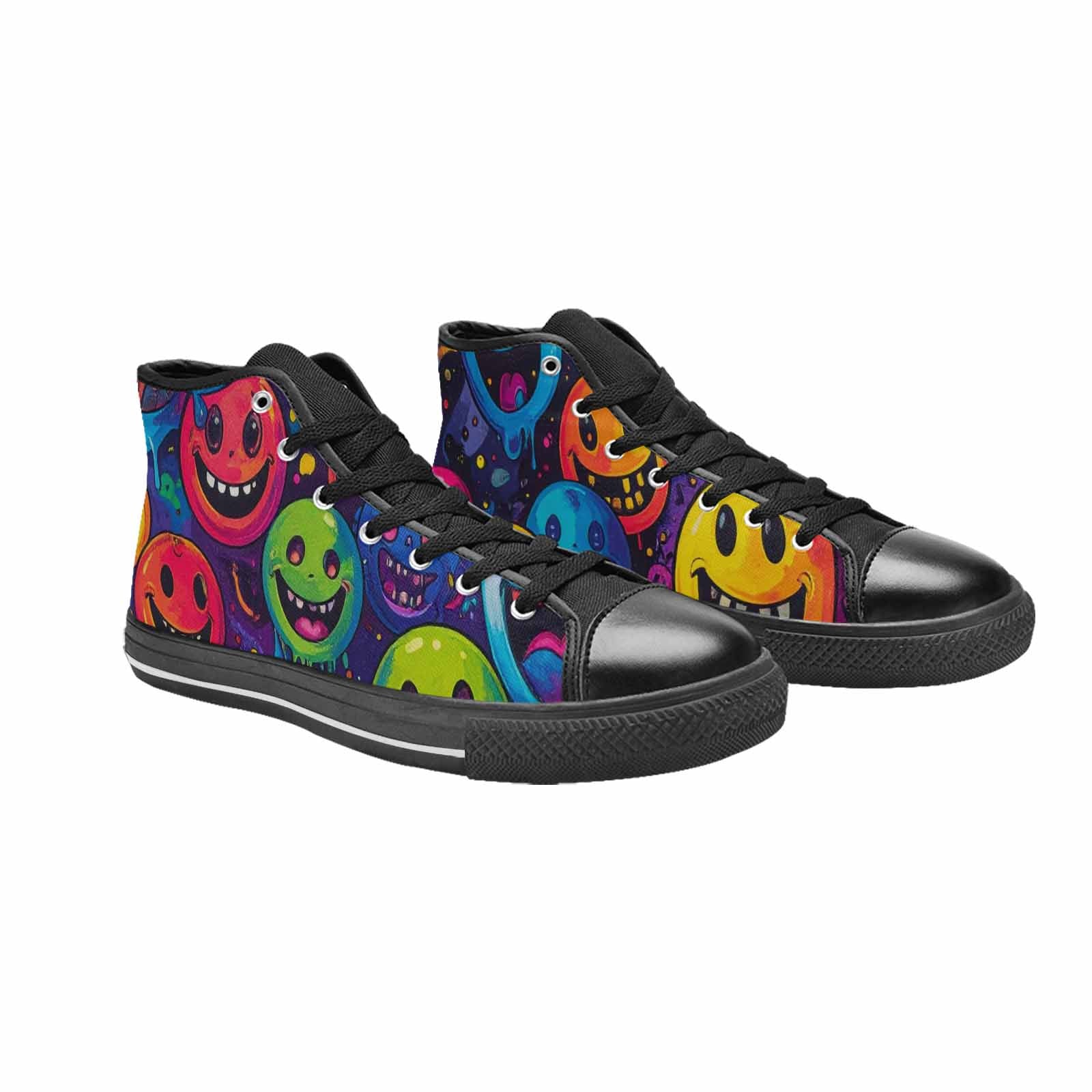 WOMEN'S Yellow Smiley Face High Top Canvas Aesthetic Custom Sneakers