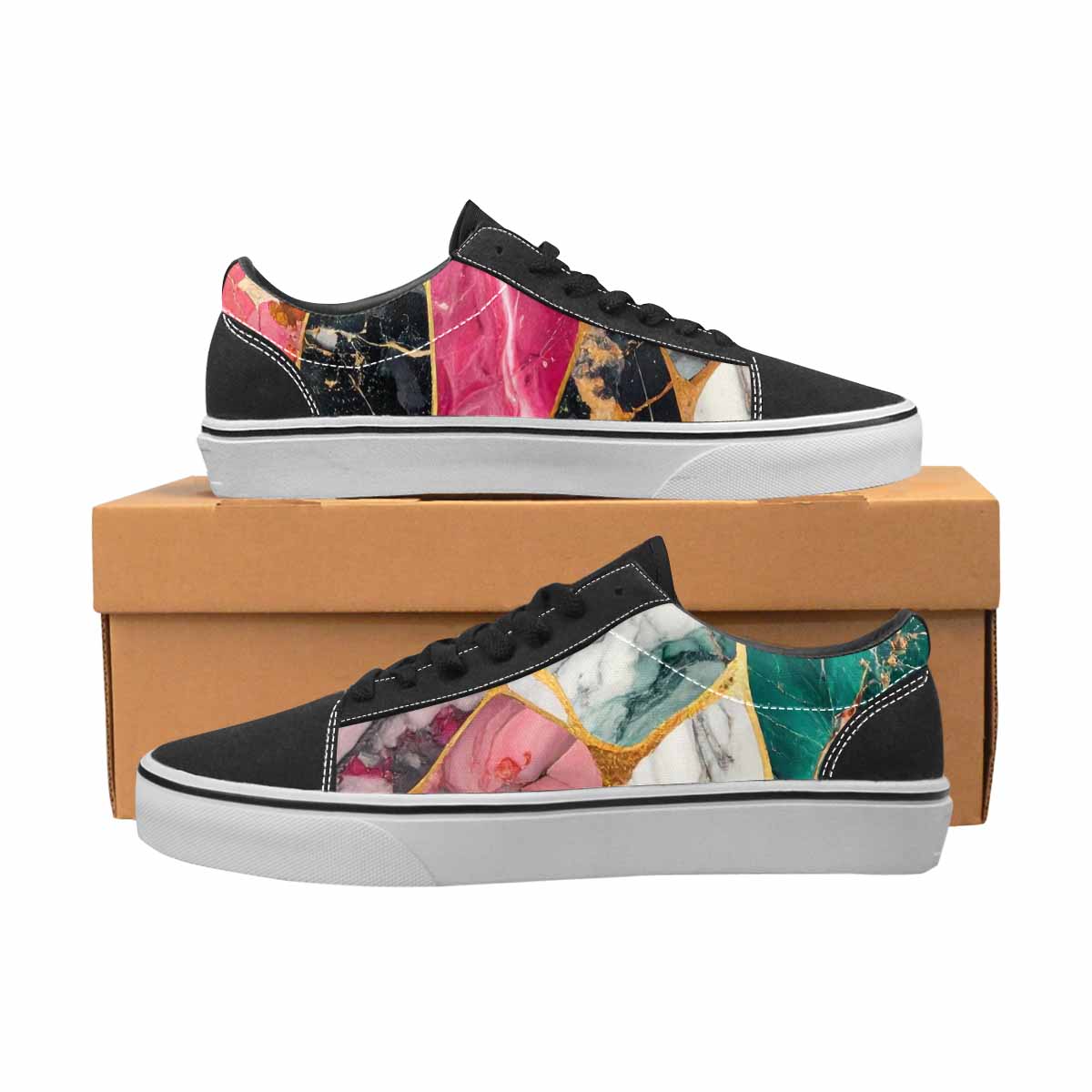 WOMEN'S Marble Stone Texture Canvas Lace-Up Vibrant Chaos Shoes