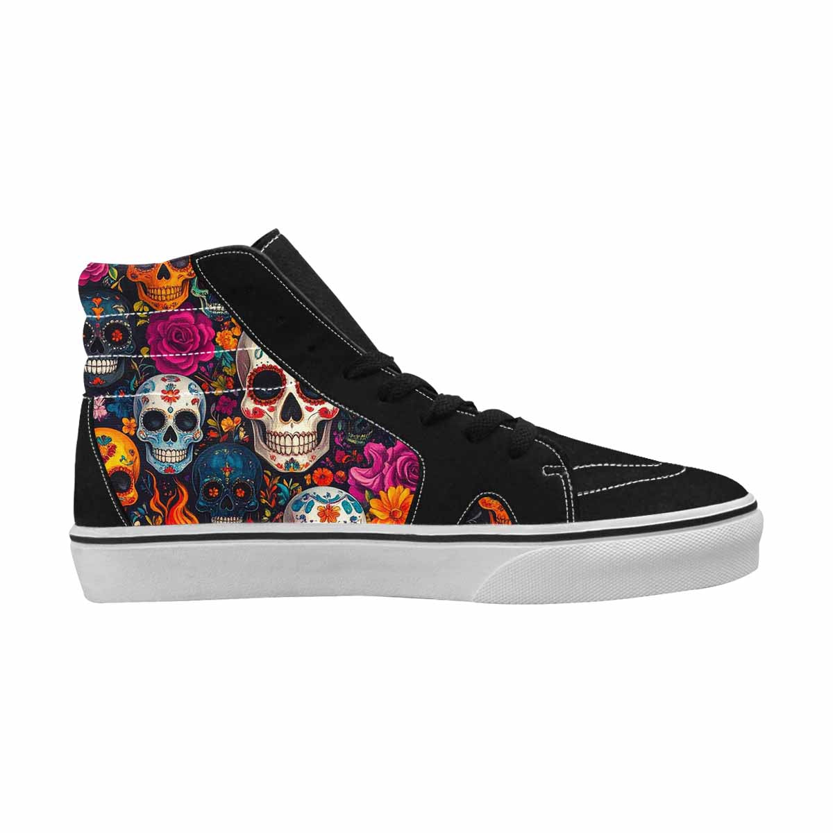 WOMEN'S Skull High Top Canvas Vibrant Chaos Custom Sneakers