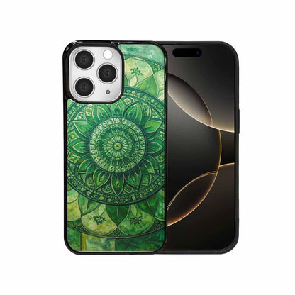 iPhone 15 Pro Max Case — Green Mandala Bohemian Print Edge To, Custom Designed Case Cover