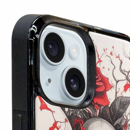 iPhone 15 Plus Case — Skull And Roses Black Red Ink, Unique Phone Case Design