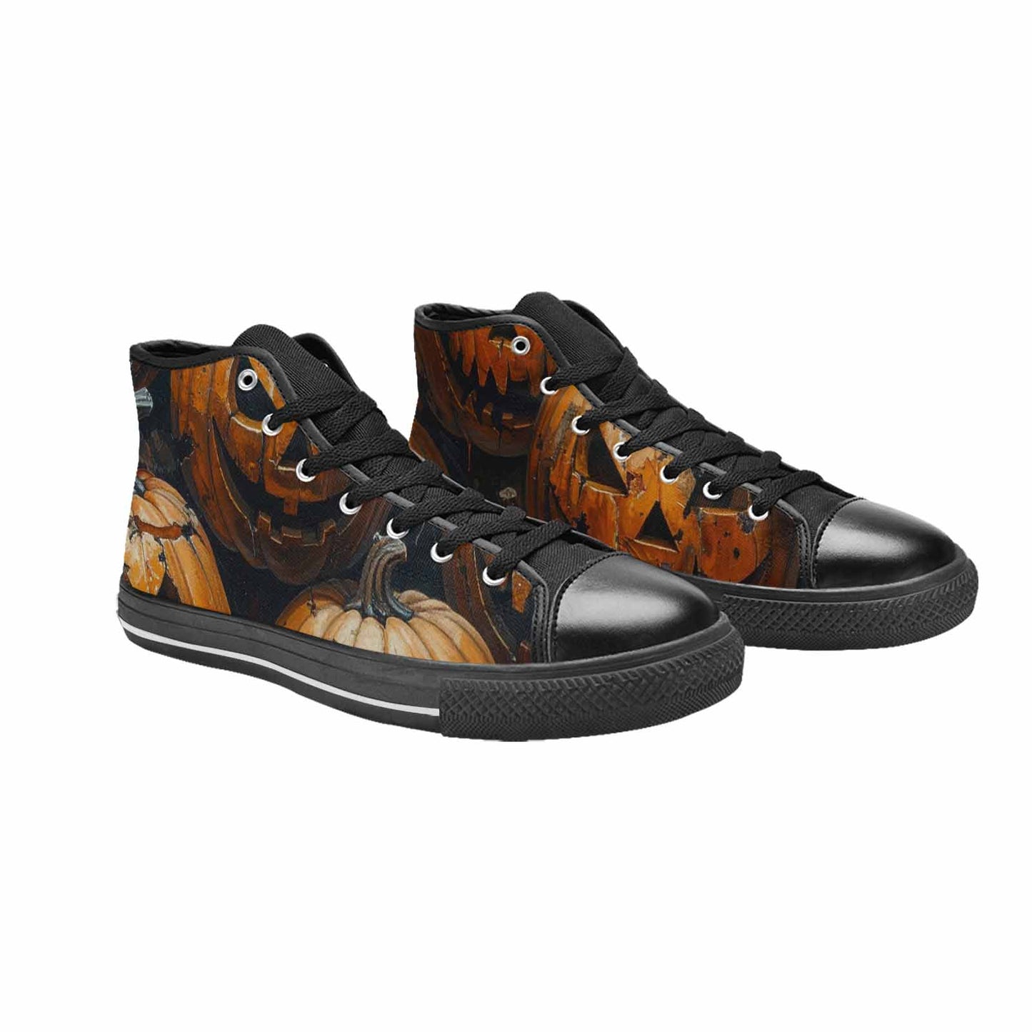 WOMEN'S Halloween Cracked Jackolantern High Top Canvas Grunge Custom Shoes