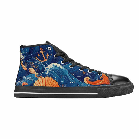 WOMEN'S Ocean Wave High Top Canvas Cottagecore Custom Shoes
