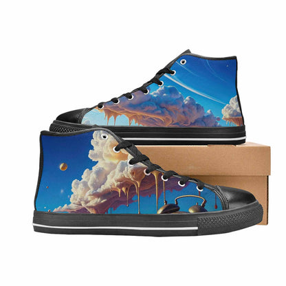 WOMEN'S Surrealist Desert Dreamscape High Top Canvas Neon Fantasy Custom Sneakers