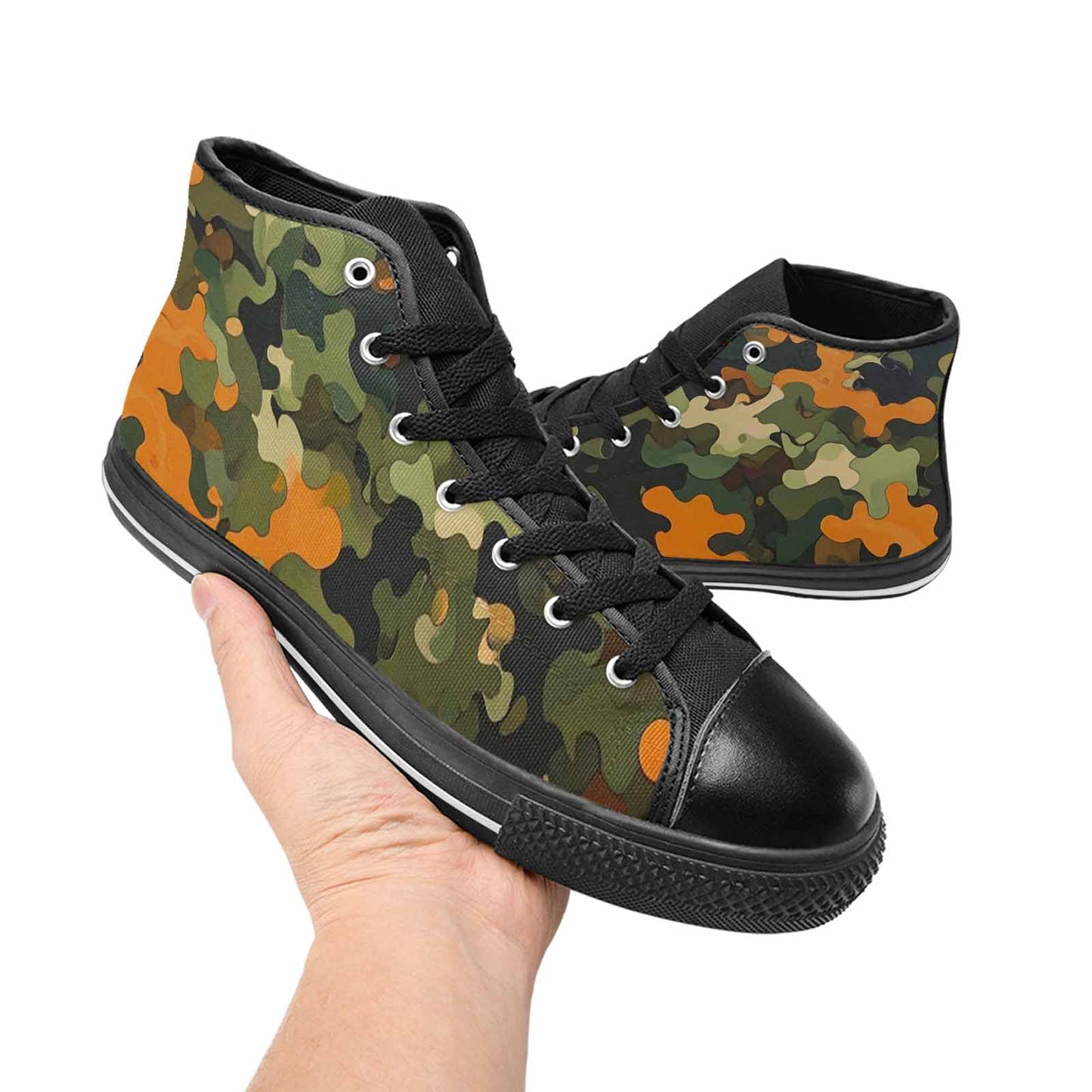 WOMEN'S Military Camouflage Blotch High Top Canvas Vibrant Chaos Custom Sneakers