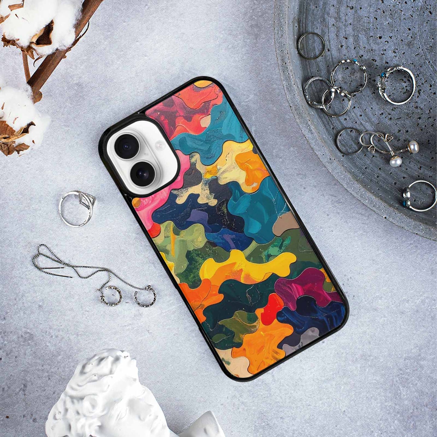 iPhone 16 Plus Case — Camo Patches Full Color Vibrant Camo, Custom Print Case Cover