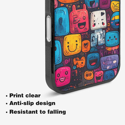 iPhone 16 Plus Case — Hand Drawn Icon Doodle Pattern Hundreds, Custom Designed Case Cover