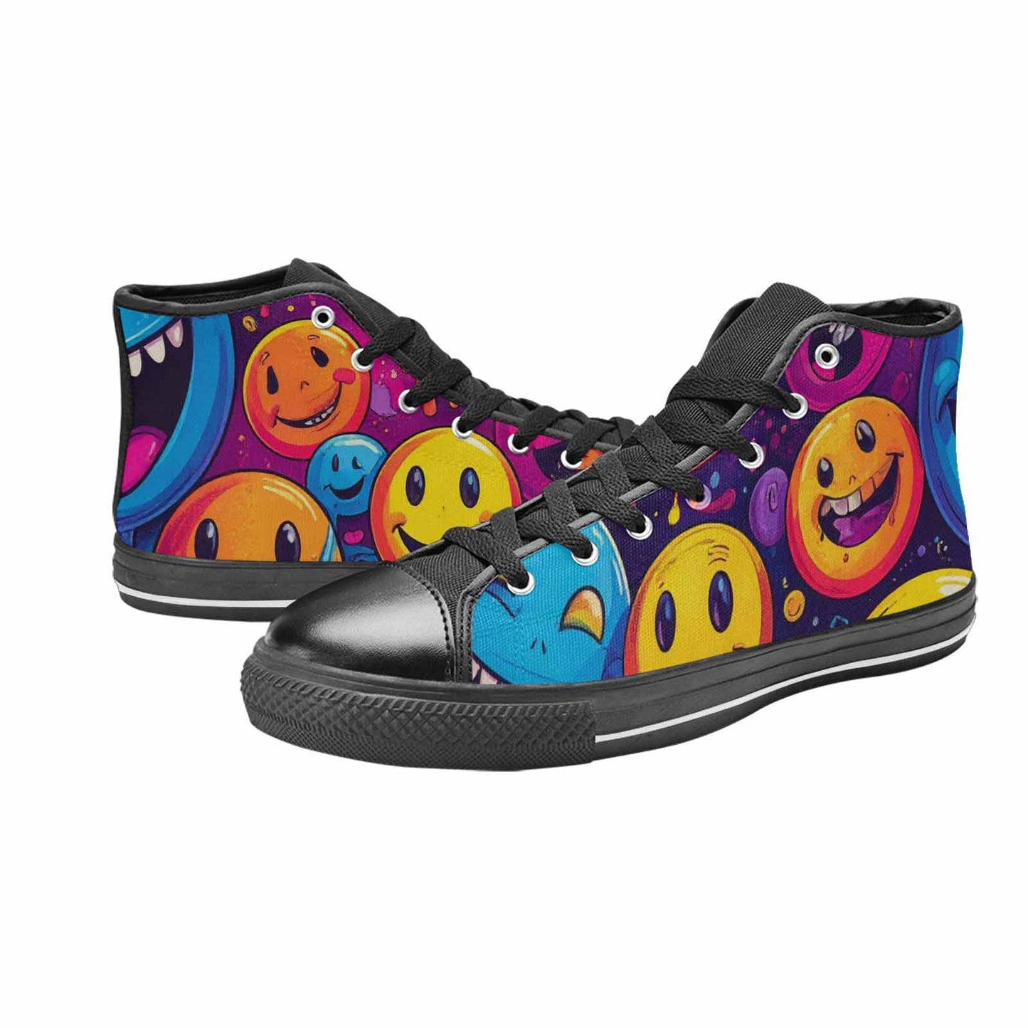 MEN'S Yellow Smiley Face High Top Canvas Y2K Custom Shoes