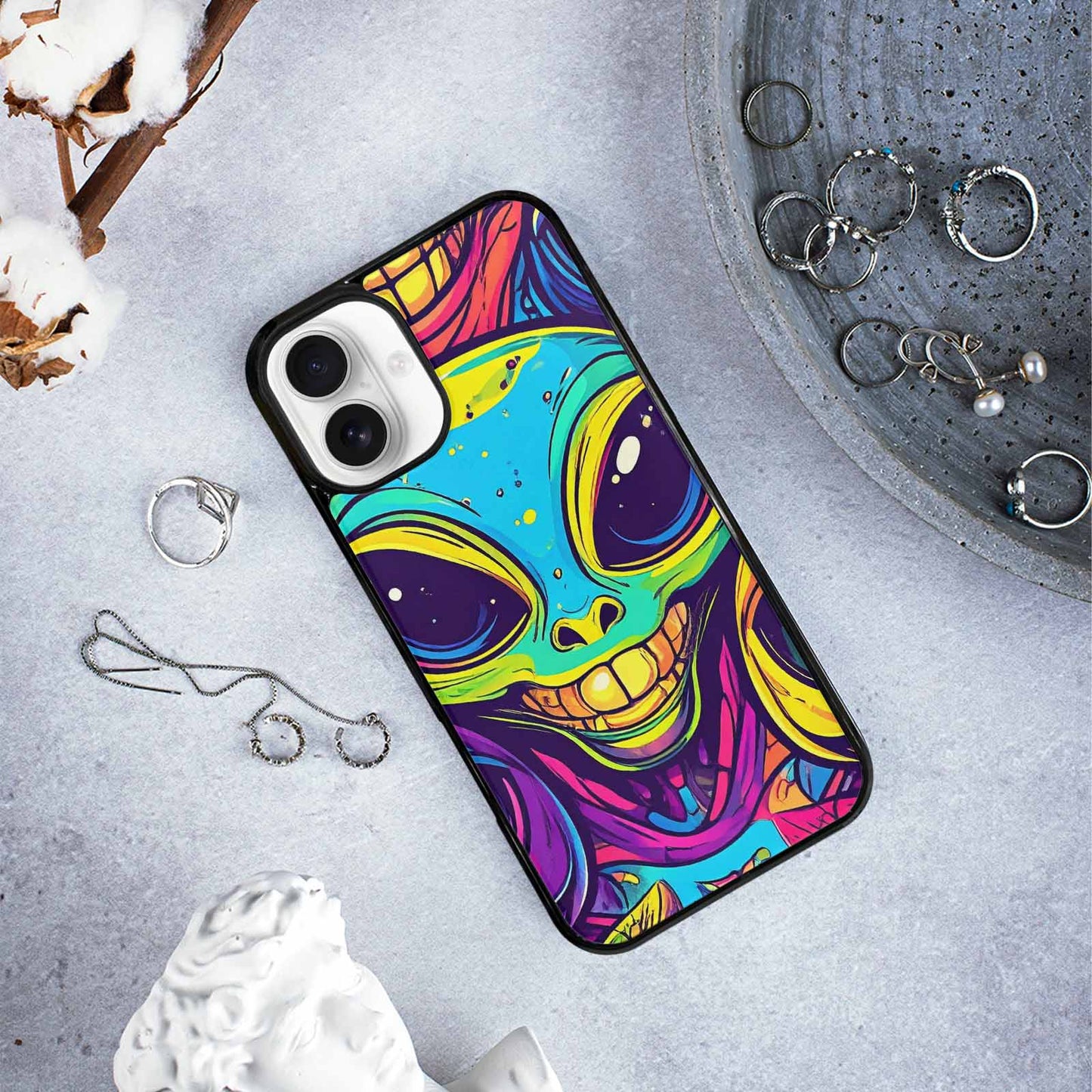 iPhone 16 Plus Case — Alien Ufo Cartoon, Personalized Phone Case